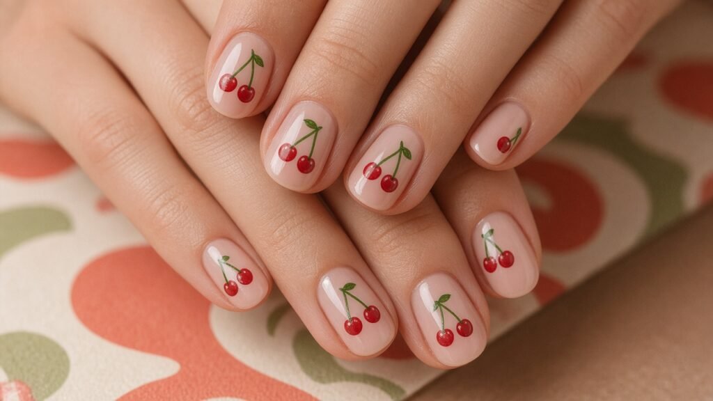 Cherry Accents - cute short nails