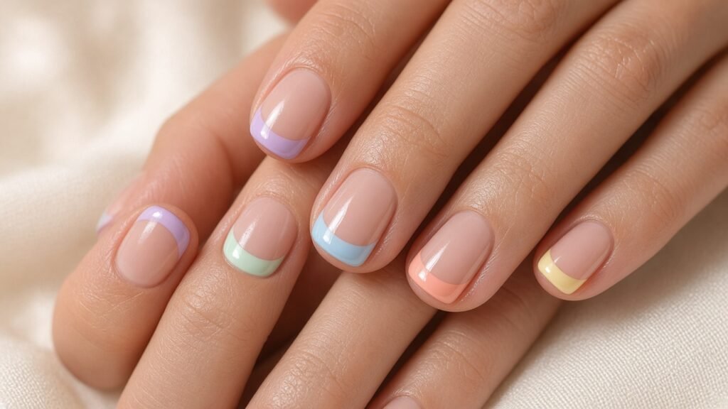 Pastel French Tips - cute short nails