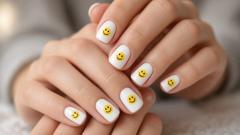 Smiley Faces - cute short nails