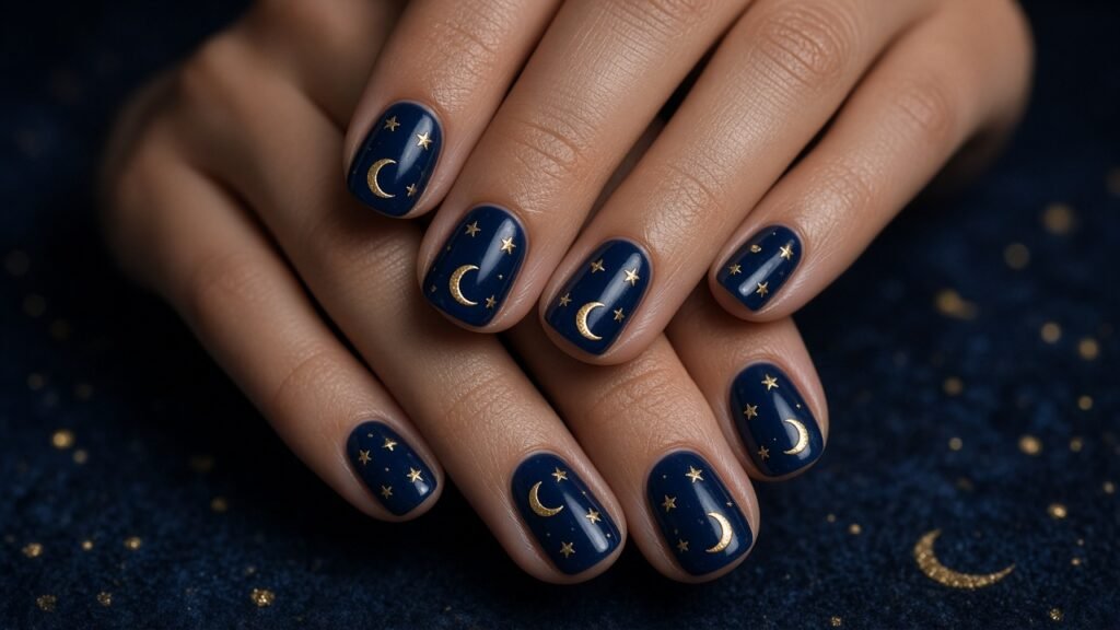 Stars and Moons - cute short nails