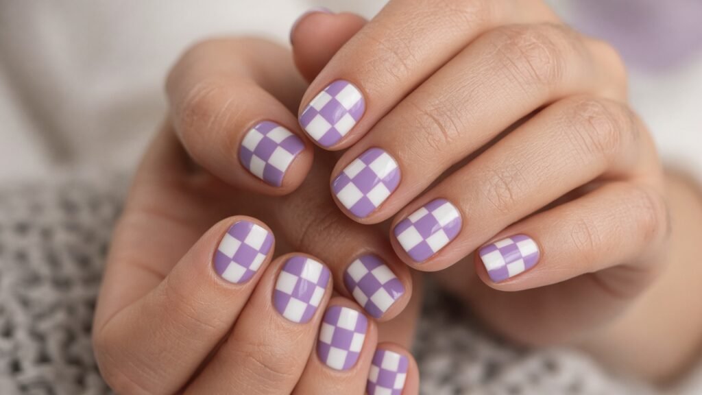 Checkerboard Pastels - cute short nails