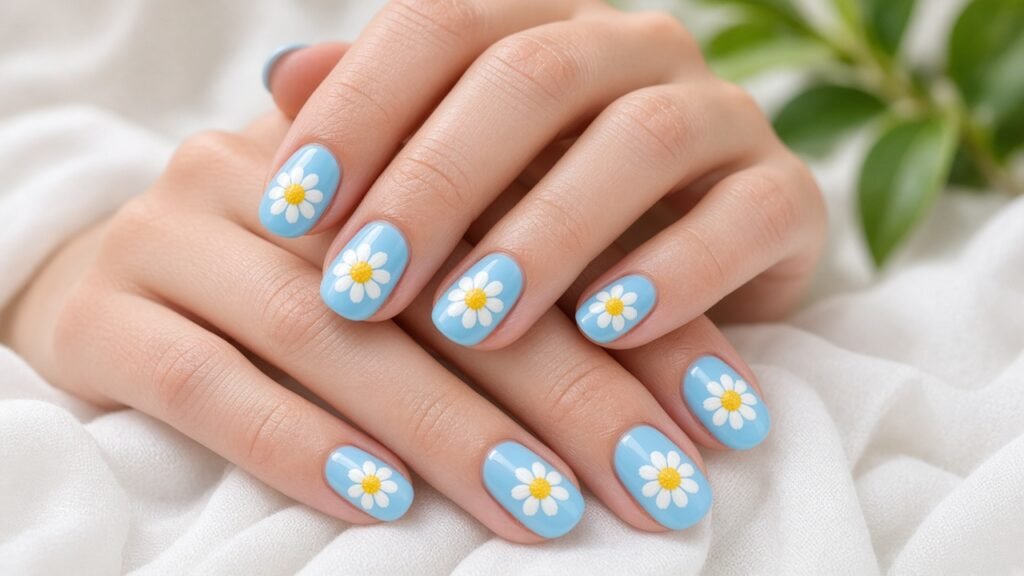 Daisy Flowers - cute short nails