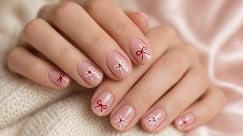 Bow Accents - cute short nails