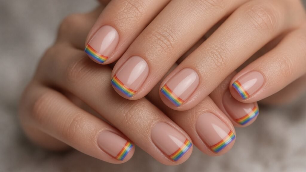 Rainbow Stripes - cute short nails