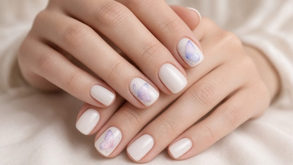 Butterfly Accents - cute short nails