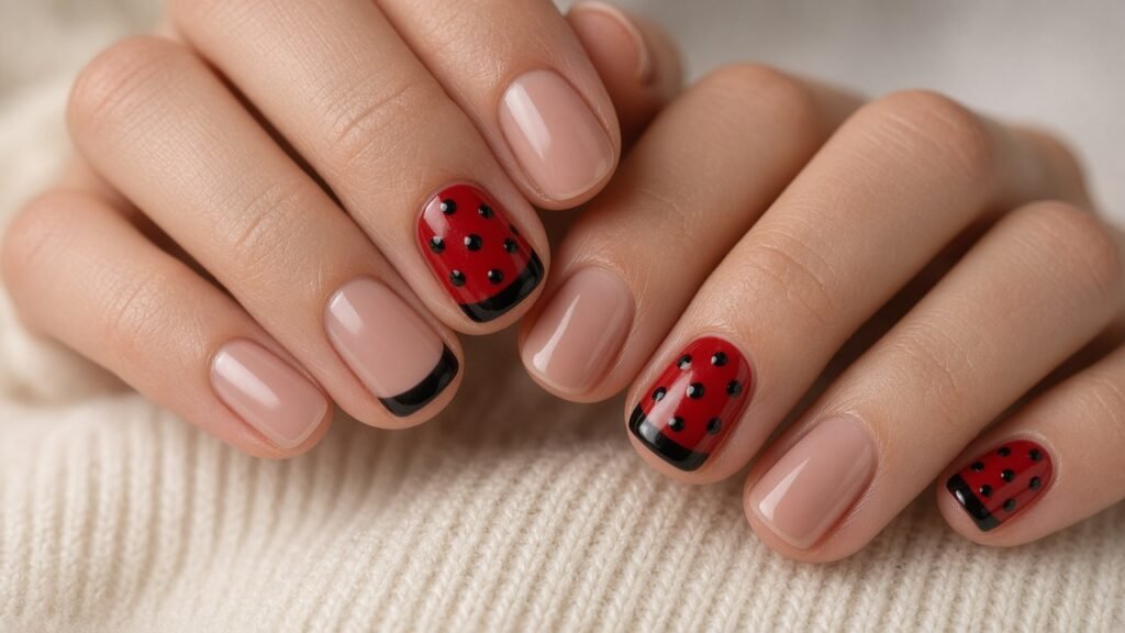 Ladybug Dots - cute short nails