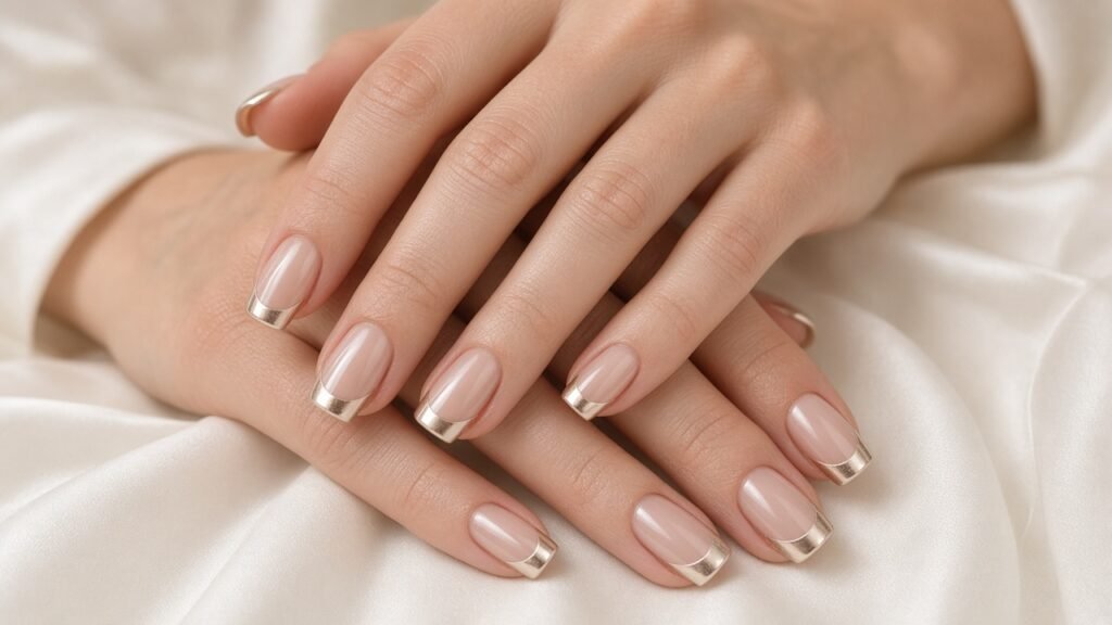 Chrome-Tipped French Wedding Nails