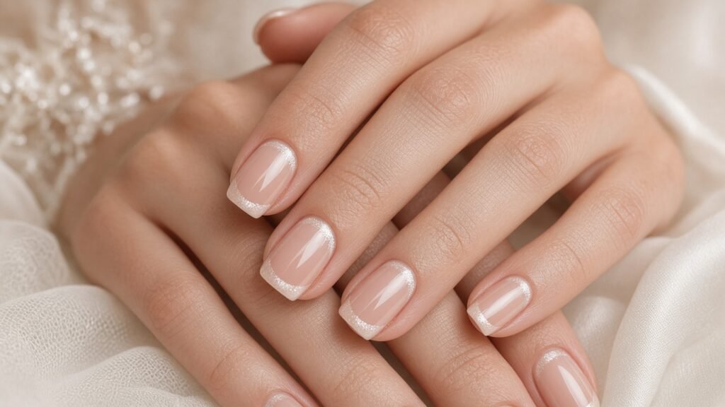 Reverse French with Cuticle Arc - french wedding nails
