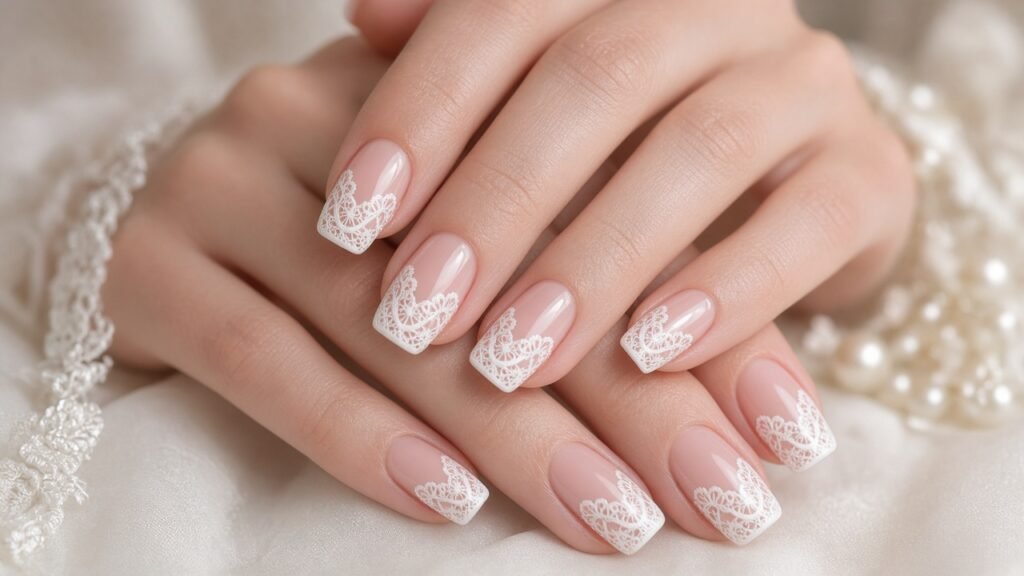 Lace French Tips - french wedding nails