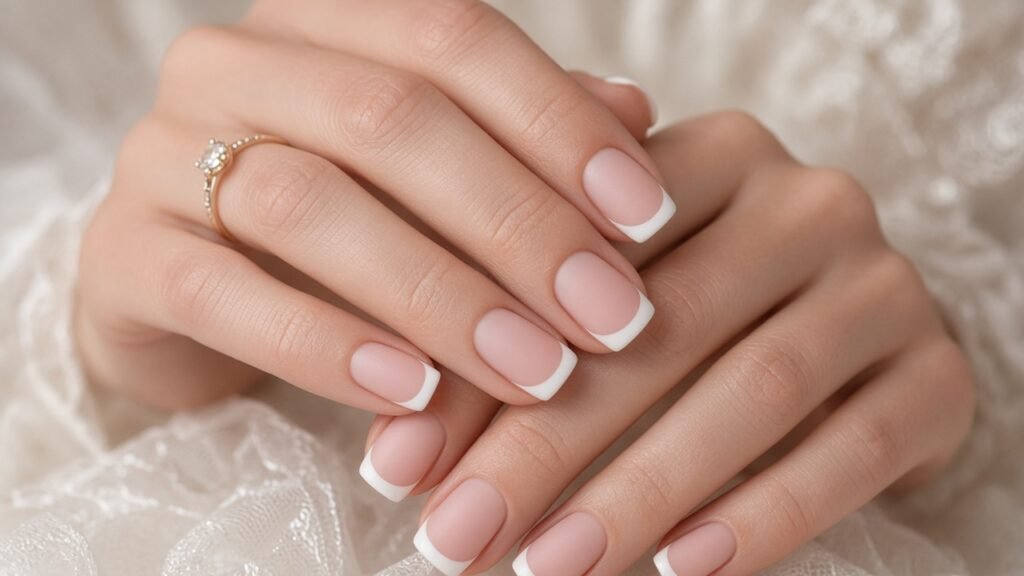Squoval Classic with Satin Finish - french wedding nails