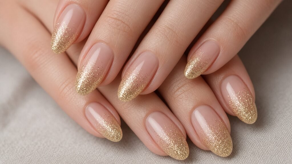 Gold Glitter Ombre - holiday press on nails