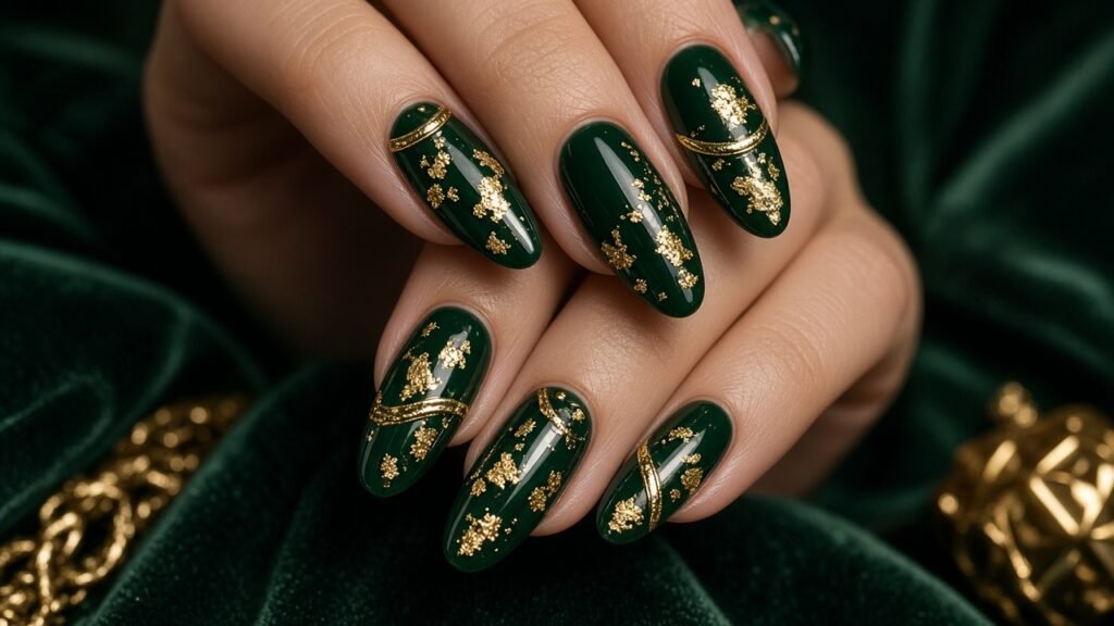 Evergreen and Gold - holiday press on nails