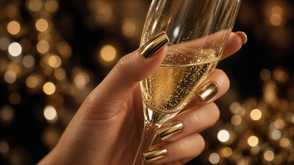 Champagne Chrome for New Year's Eve - holiday press on nails