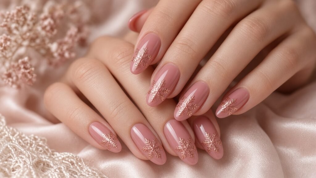 Rose Gold Snowflakes - holiday press on nails