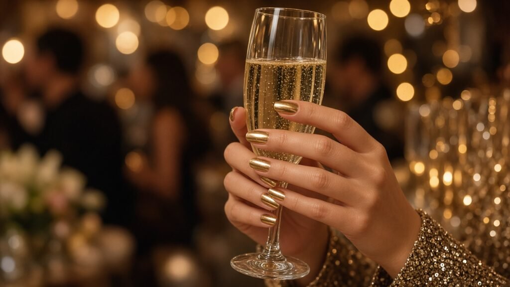 Champagne Chrome New Year's Eve Nails
