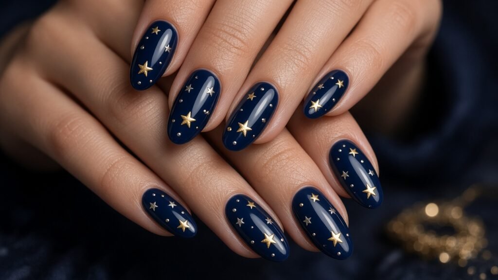 Starry Night Navy - new year's eve nails