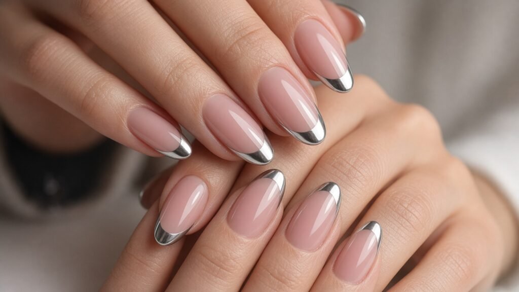 Silver Chrome French Tips - new year's eve nails