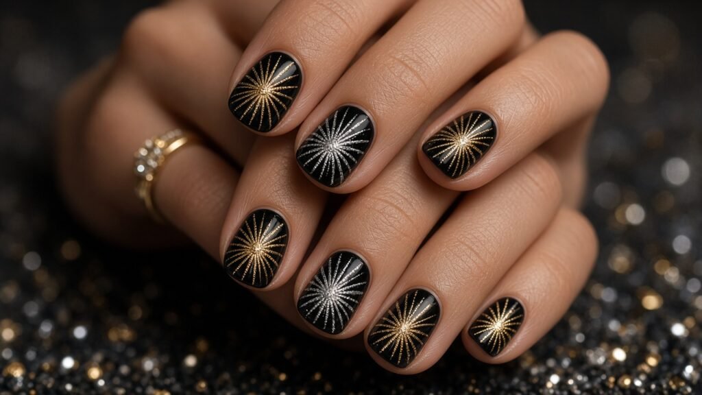 Firework Burst Art - new year's eve nails