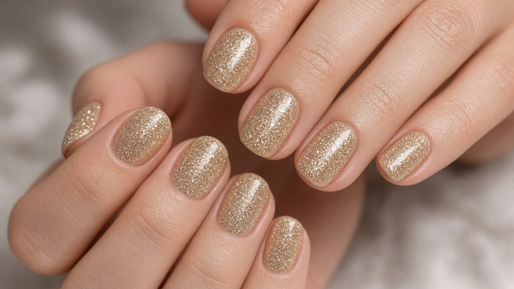 Full Coverage Champagne Glitter New Year's Eve Nails