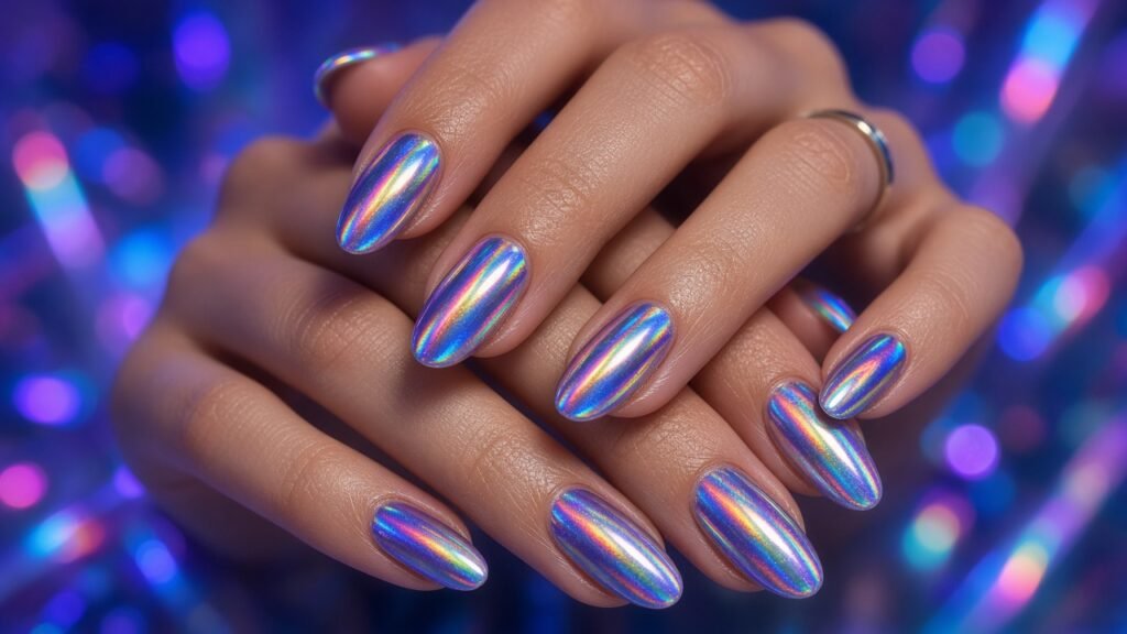 Holographic Chrome - new year's eve nails