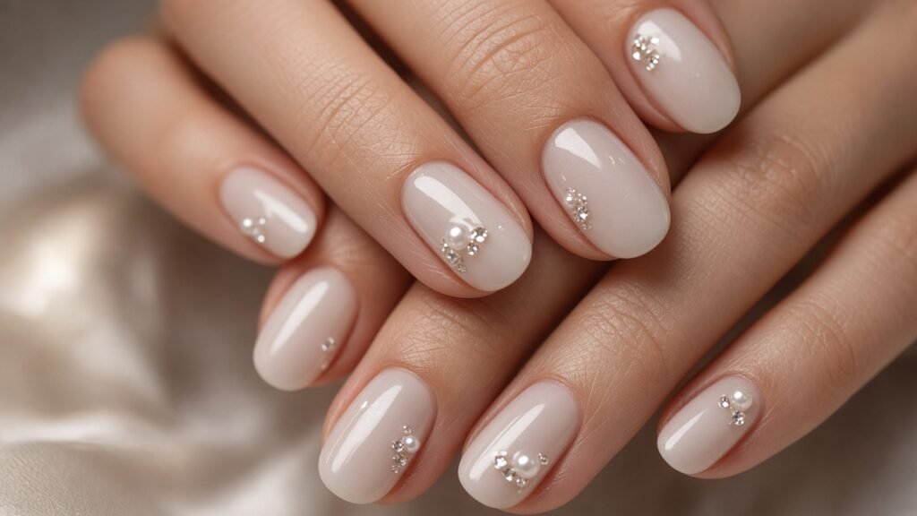 Pearl and Crystal Accents - new year's eve nails