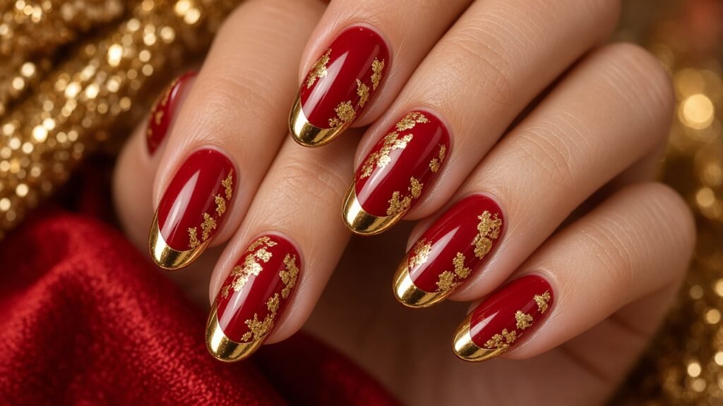 Red and Gold Glam - new year's eve nails