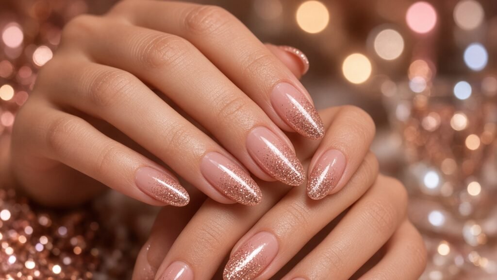 Rose Gold Glitter Ombre - press on nails designs