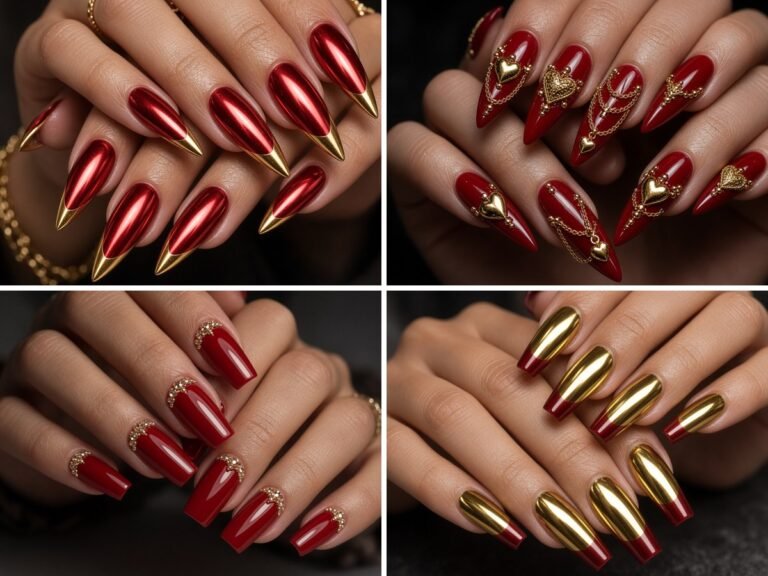 Best 10 Red and Gold Acrylic Nails for Bold Glam