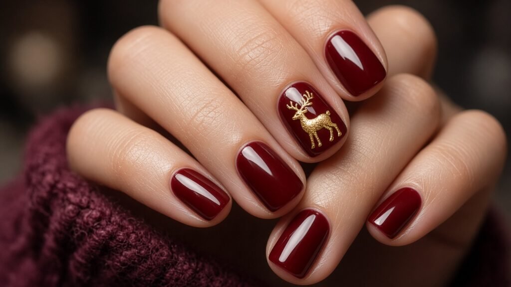 Gold Reindeer Silhouette - red and gold christmas nails