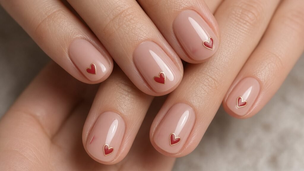 Red Hearts with Gold Outlines - red and gold nails