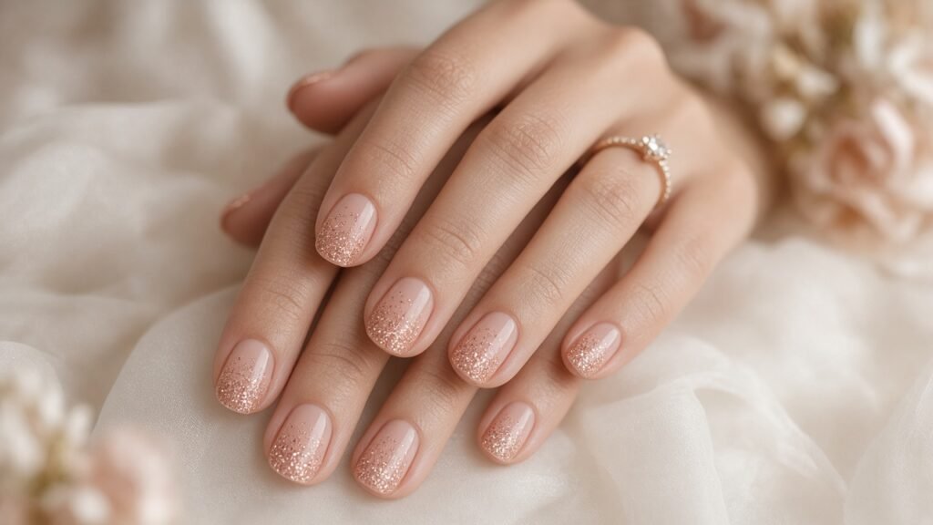 Rose Gold Glitter Fade - rose gold bridal nails