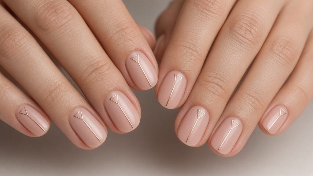 Rose Gold Line Art on Nude - rose gold bridal nails