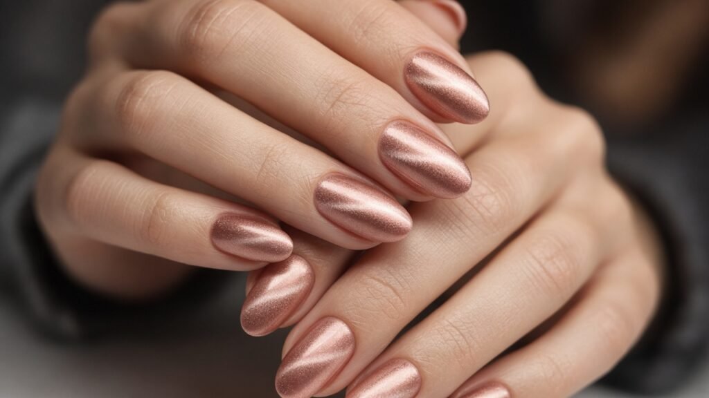 Rose Gold Cat Eye - rose gold bridal nails