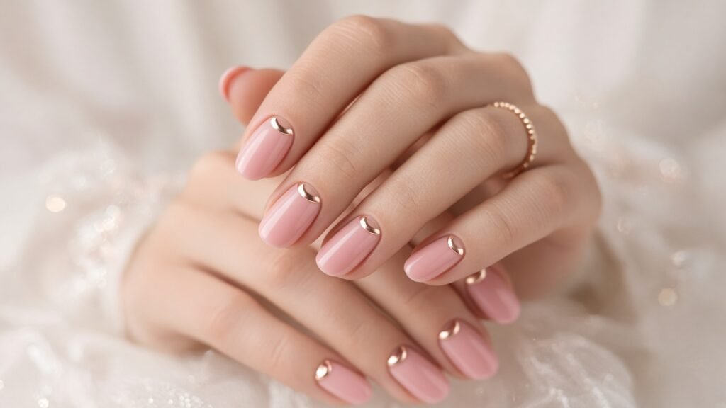 Half Moon Rose Gold Bridal Nails