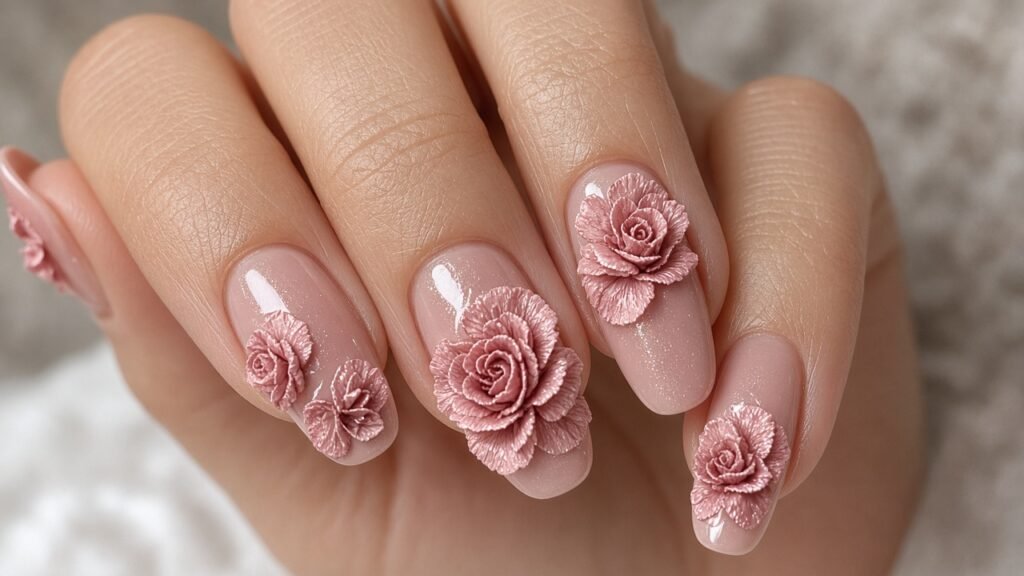 3D Sculpted Rose Petals - rose press on nails