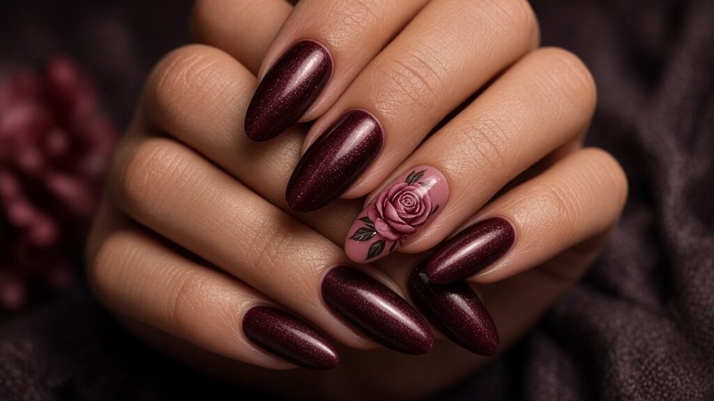 Burgundy Rose Velvet - rose press on nails