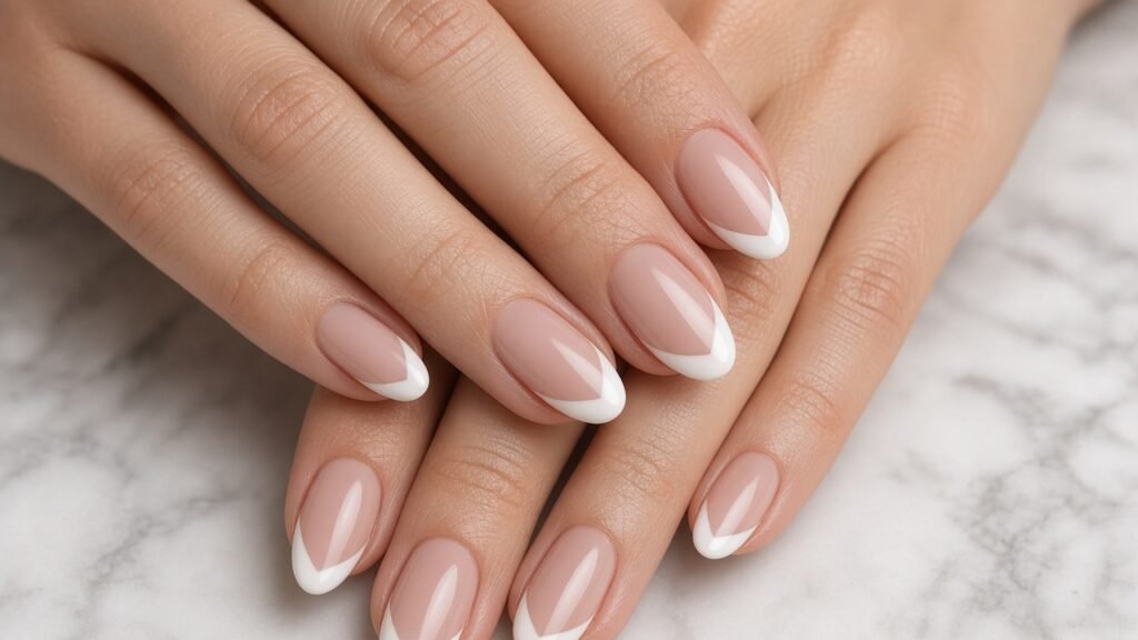French V-Line Tips - short almond nails