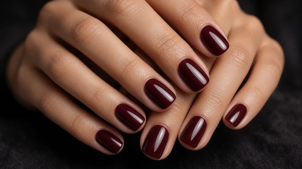 Deep Burgundy Gloss - short almond nails