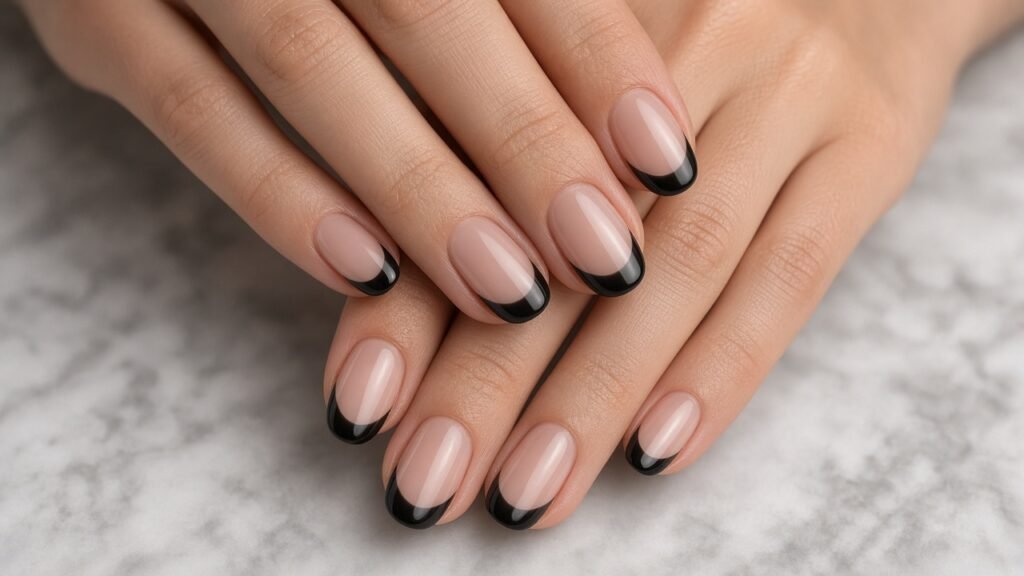Black French Almonds - short almond nails