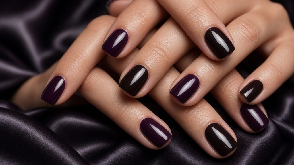 Dark Glossy Gel Neutrals - short gel nails