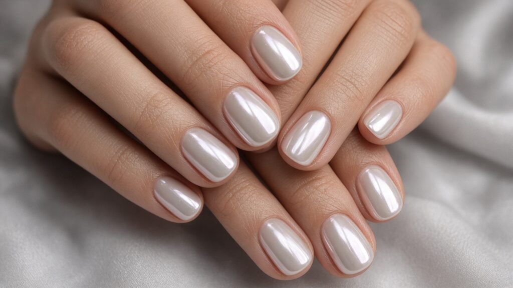 Glazed Pearl Chrome - short nail designs