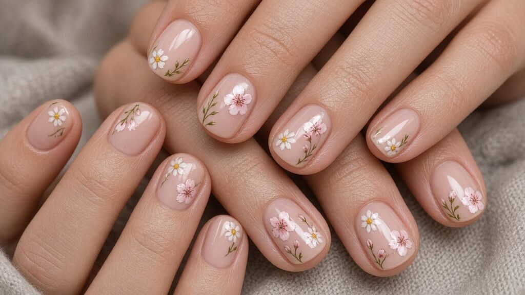 Tiny Floral Accents - short nail designs