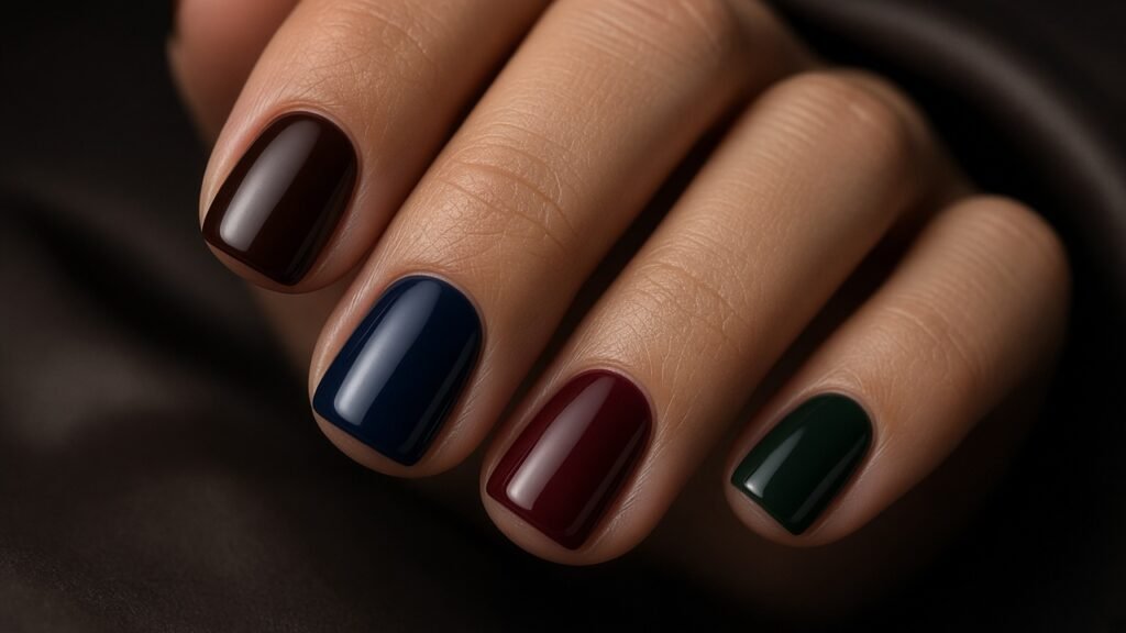 Dark Glossy Neutrals - short nail designs
