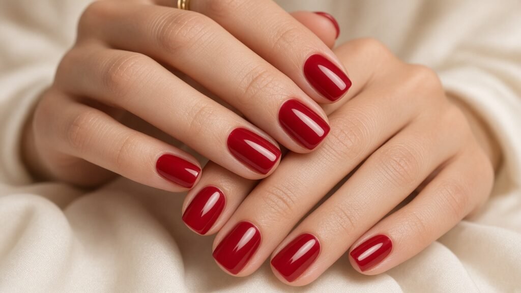 Cherry Red Short Nails - short nail designs