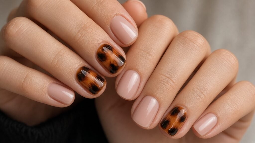 Tortoiseshell Accent Nails - short nail designs