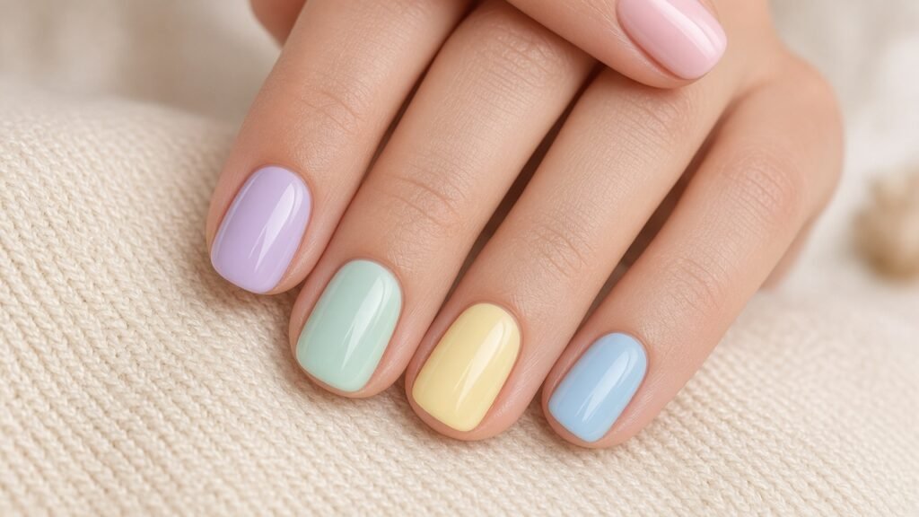 Mismatched Pastel Mani - short nail designs