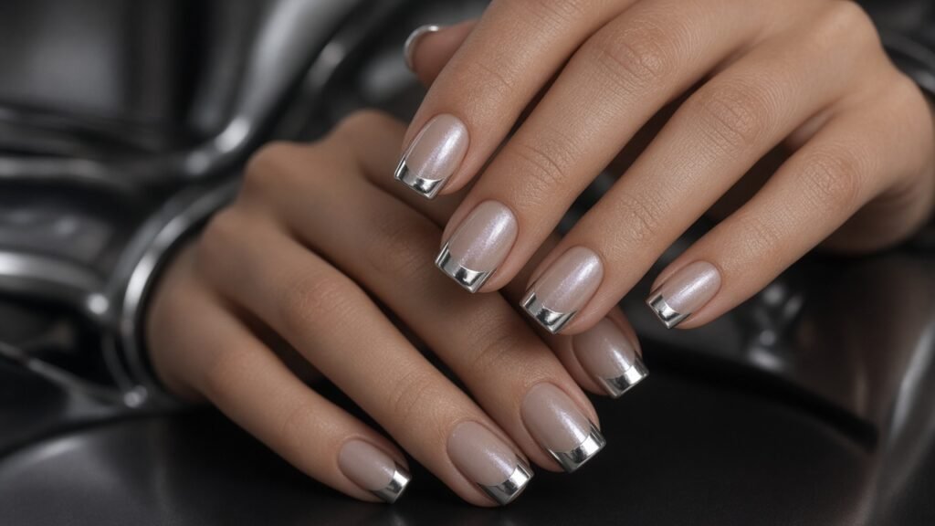 Chrome Silver Tips - short press on nails
