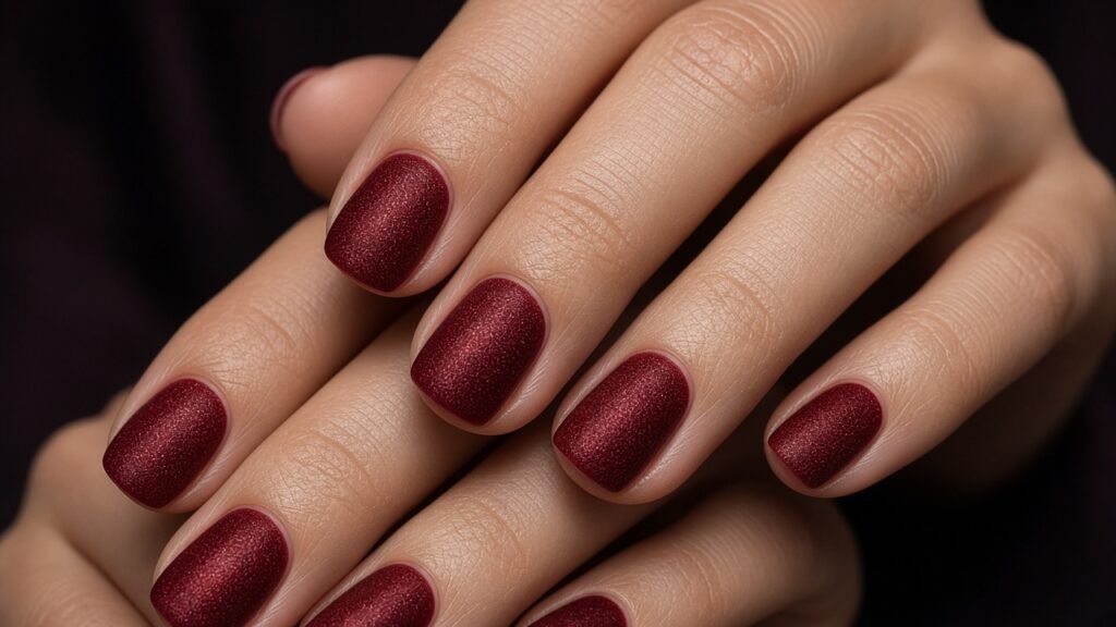 Velvet Red Cat Eye - short red and gold nails