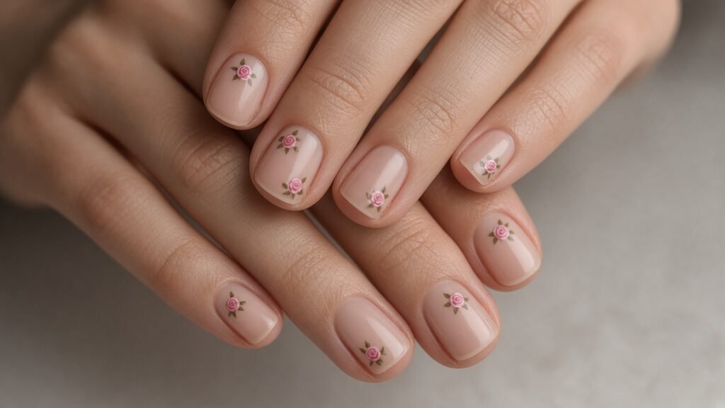 Tiny Rosebud Accents - short rose nails