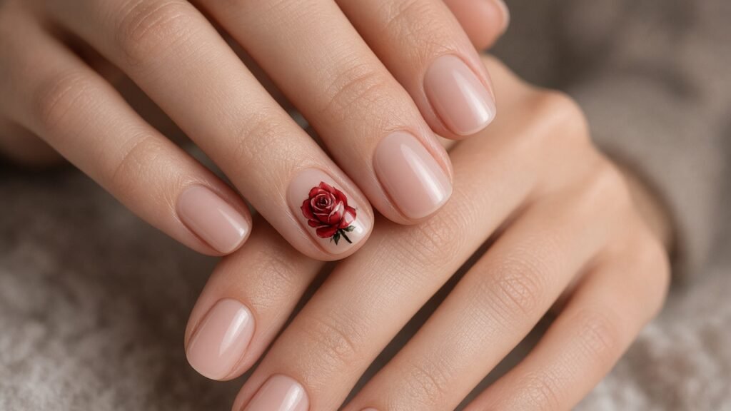 Single Red Rose Statement Nail - short rose nails